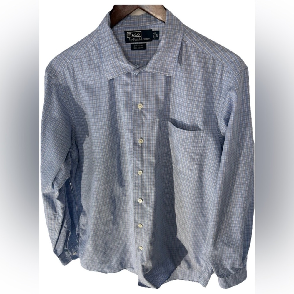 Polo Ralph Lauren Men's Long Sleeve Bonnard Blue Plaid Button Down  Cotton Med
